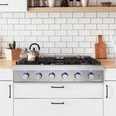 COS-GRT366 Slide-In Counter Gas-Cooktop 36 inch | 6 Italian-Made Burner Range-Top, Dual Ring Stove, Dishwasher-Safe Cast Iron Grate, Metal Front Knob Control Panel, 36 inch, Stainless Steel